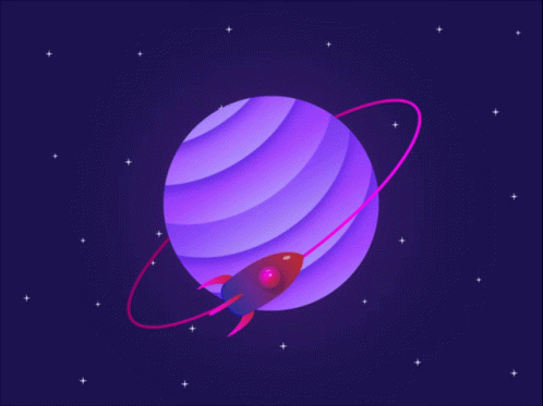 Rocketship Orbiting Around The Purple Planet GIF