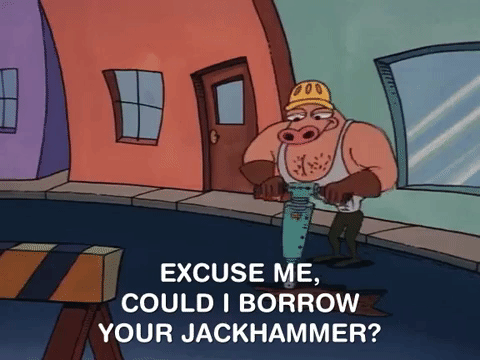 Rocko Borrowing A Jackhammer From Construction Worker GIF