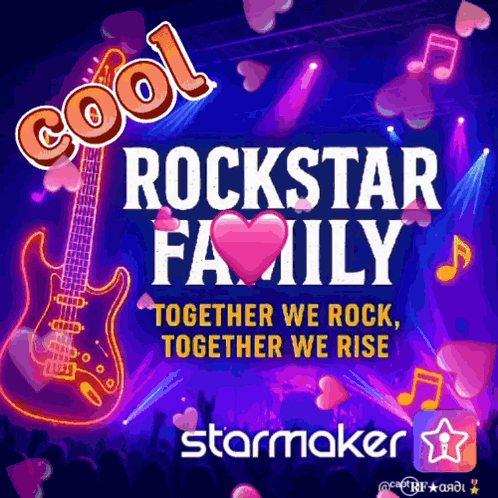 Rockstar Family Poster With Guitar and Hearts