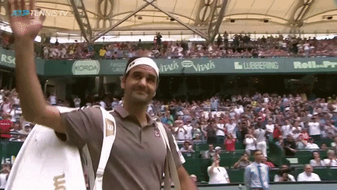 Roger Federer And Mascot Bear Waving GIF