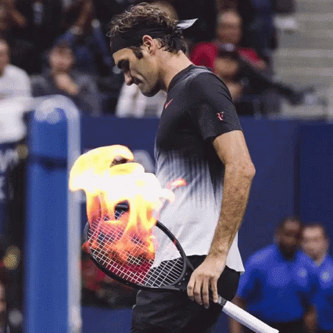 Roger Federer Racket On Fire GIF