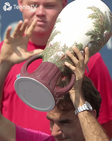 Roger Federer Waving With Trophy In Hand GIF