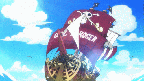 Roger Is Written On The Red Sail Of This Ship GIF