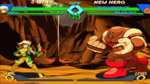 Rogue And Juggernaut Are Fighting In A Video Game With A Time Of 98 Seconds GIF