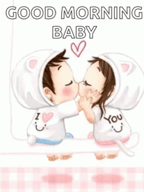 Romantic Good Morning Baby Animated Couple Kiss GIF