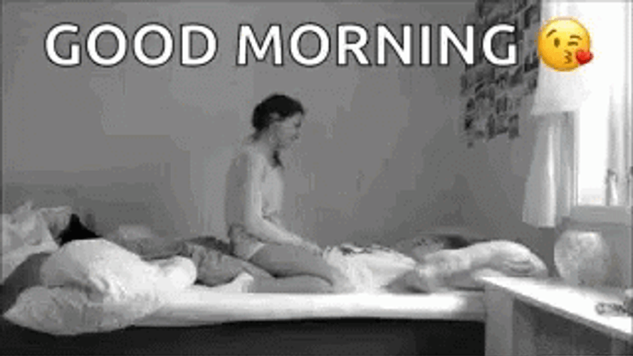 Romantic Good Morning Couple Hug Pillow Fight GIF