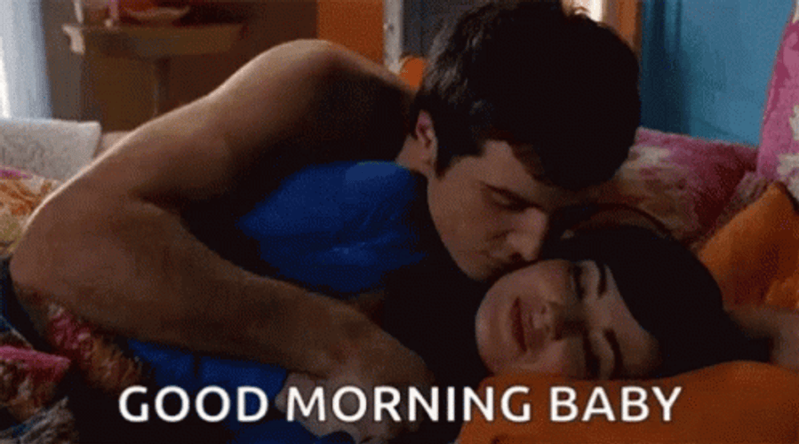 Romantic Good Morning Kiss Cheeks Bed Couple GIF