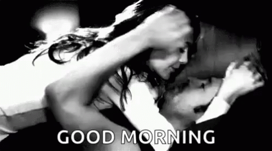 Romantic Good Morning Kiss Couple Black And White GIF