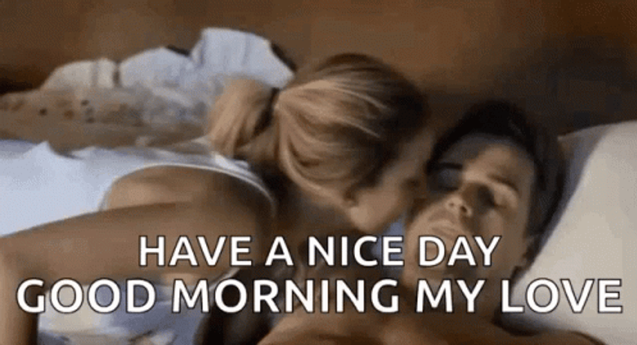 Romantic Good Morning Kiss Waking Up Couple Bed GIF