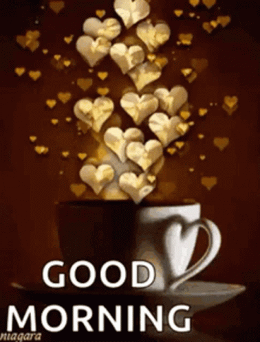 Romantic Good Morning Love Golden Hearts Floating GIF