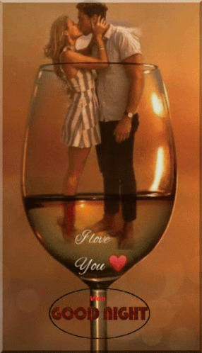 Romantic Good Night Couple Inside Wine Glass GIF