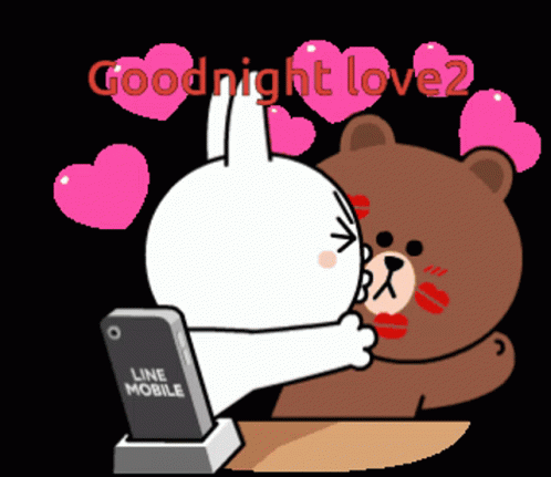 Romantic Good Night Bunny Kissing Teddy GIF