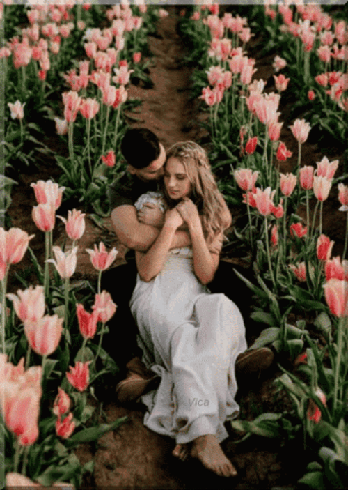 Romantic Hug Lovers Aesthetic Flower Garden GIF