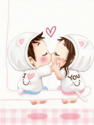 Romantic I Love You Cuties Kissing Animation GIF