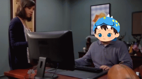 Ron Swanson With Cartoon Boy Head Computer GIF