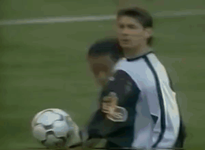 Ronaldinho Stealing The Ball With His Head GIF