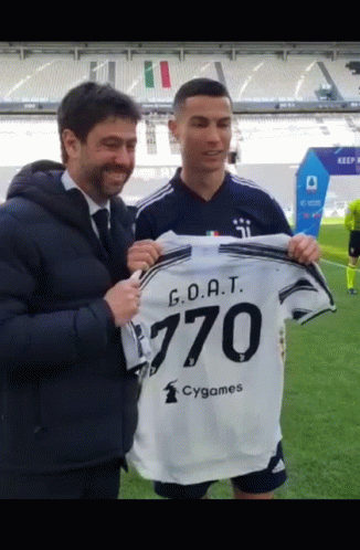 Ronaldo Al Nassr Shows Goat Jersey GIF