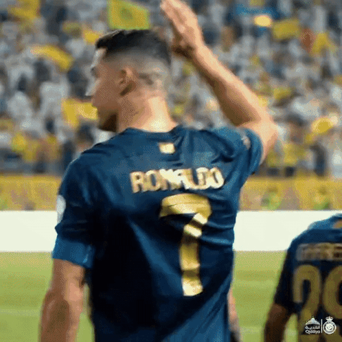 Ronaldo Al Nassr Walking Backwards And Raises Arm GIF