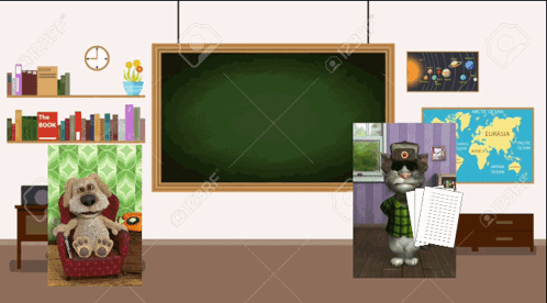 Room With Blackboard, Dog, Cat Picture GIF