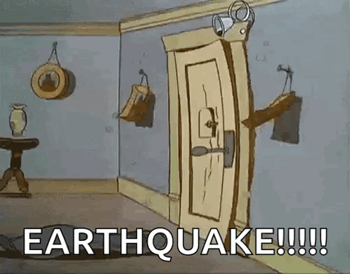 Room With Open Door Saying Earthquake !!!