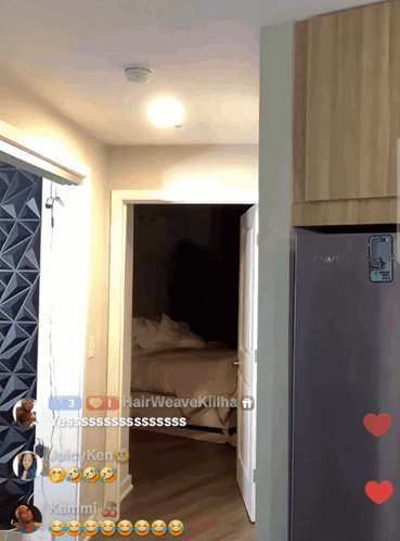 Room With Samsung Refrigerator and Bed