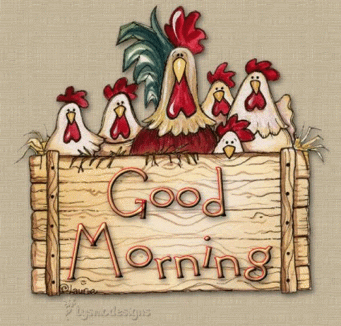 Good Morning Rooster In Basket Artwork GIF