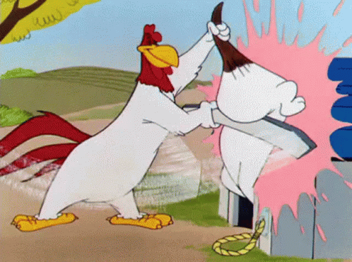 Rooster And Dog Fighting Cartoon GIF