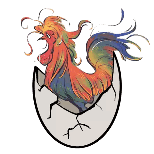 Rooster Coming Out of Egg