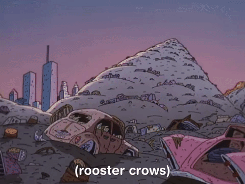 Rooster Crowing Car In Garbage GIF