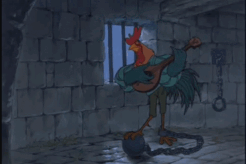 Rooster Holding Guitar des bas des hauts