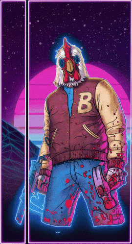 Rooster In Letter B Jacket Holding Gun GIF
