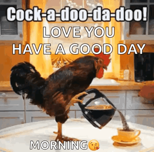 Rooster Pouring Coffee into Cup