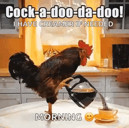 Rooster Pouring Coffee
