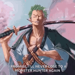 Roronoa Zoro From One Piece Is Holding A Sword And A Sword In His Hand . GIF