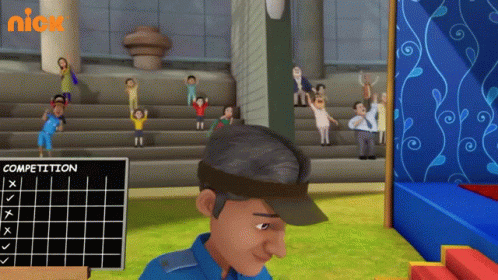 Round 2 Animated Man Raising Sign GIF