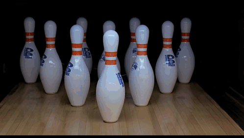 Row of Bowling Pins Saying Strike