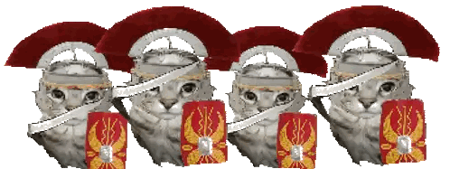 Row of Cats in Helmets and Shields