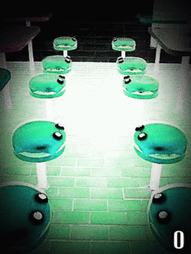 Row of Green Chairs in Dark Room Number 0