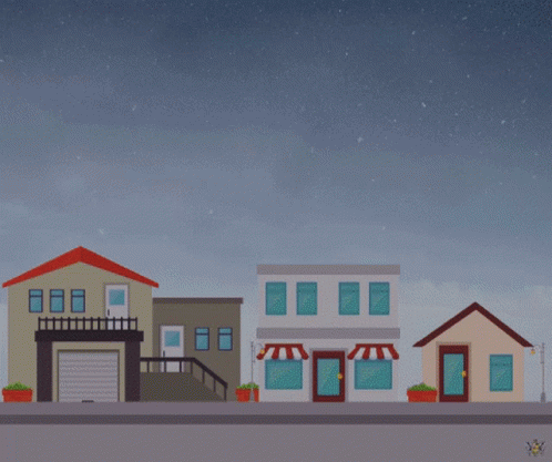 Row Of Houses With Green Trash Can GIF