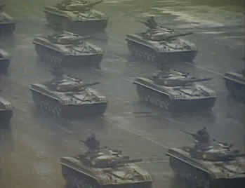 Row of Military Tanks