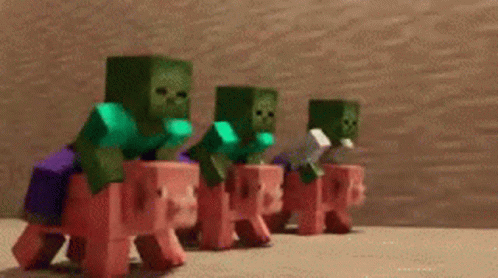 Row of Minecraft Zombies Riding Pigs
