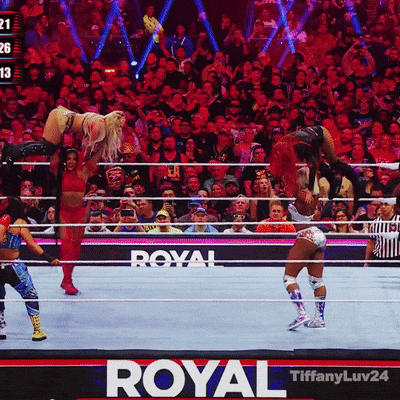 Royal Rumble Two Girls Lifting Their Opponents GIF