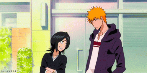 Rukia Simply Tap Stomach Of Ichigo GIF