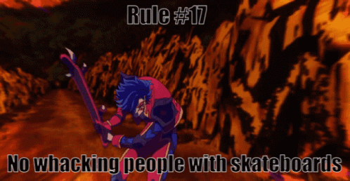 Rule # 17 No Whacking People With Skateboards Written On A Poster GIF