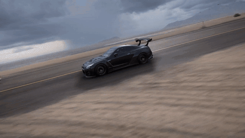 Running Black Sports Car Nissan Gtr GIF