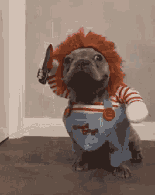 Running Bulldog Chucky Doll GIF