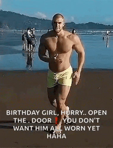 Running Hot Guy Beach Birthday Wishes GIF