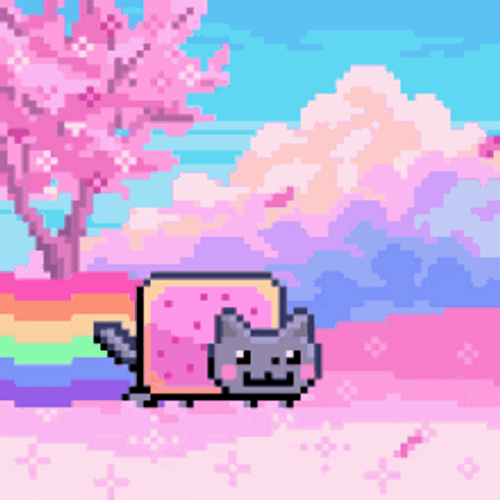 Running Nyan Cat With Cherry Blossoms GIF