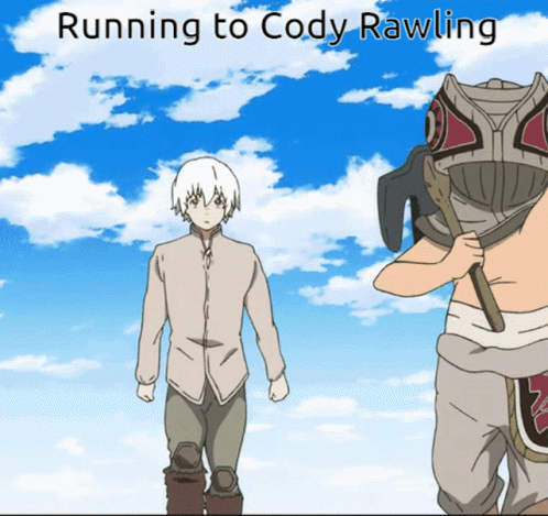 Running To Cody Rawling Is Written On A Blue Sky Background GIF