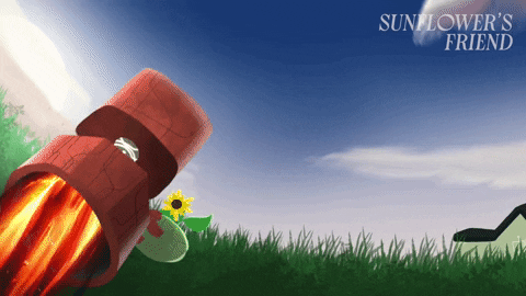 Rusty Robot Lift Off Sunflowers Friend GIF